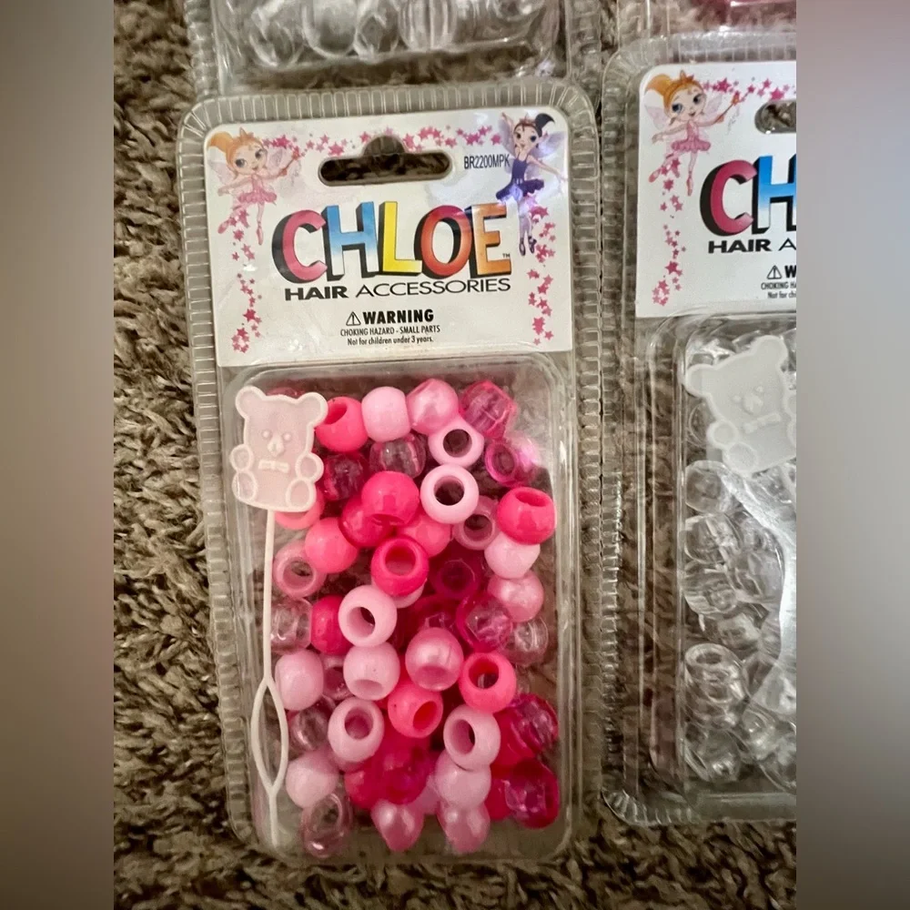NWT 5 PC Chloe Hair Pink and Clear Bead Pencil Case Set